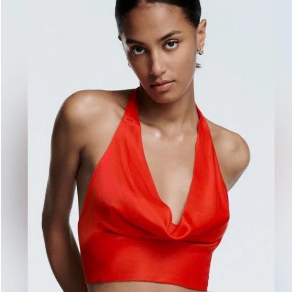 Zara red satin effect crop top